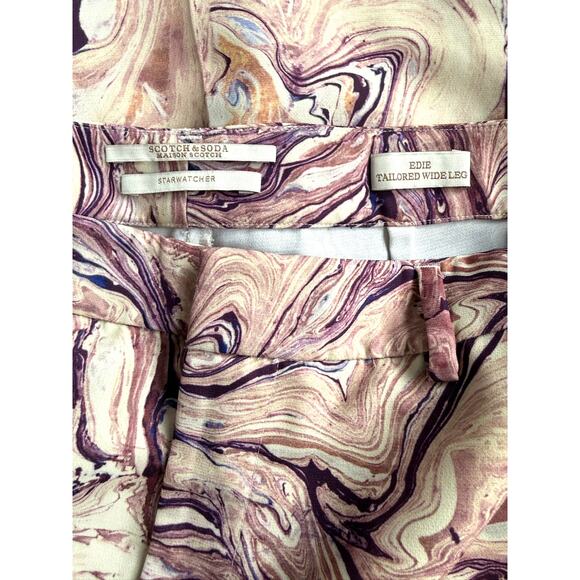 Scotch & Soda Pink Marble Print Pants Edie Wide Leg Size 29, Silk Satin Feel - Picture 5 of 7